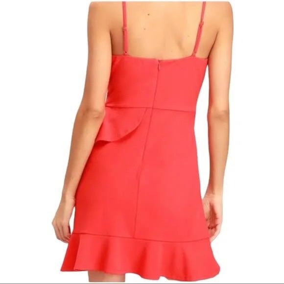 Lulus Great Things Ruffled Bodycon Coral Red Dress Size XL - Picture 2 of 11